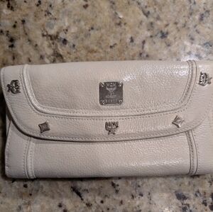 MCM Ivory Leather Wallet with Silver Accents